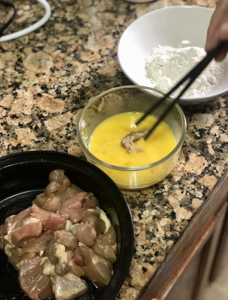 dip chicken in egg flour