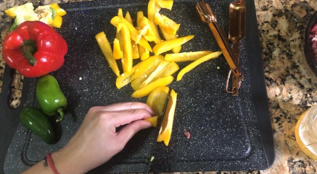 cut peppers into strips