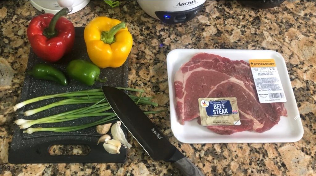 ingredients for beef and bell pepper stir fry