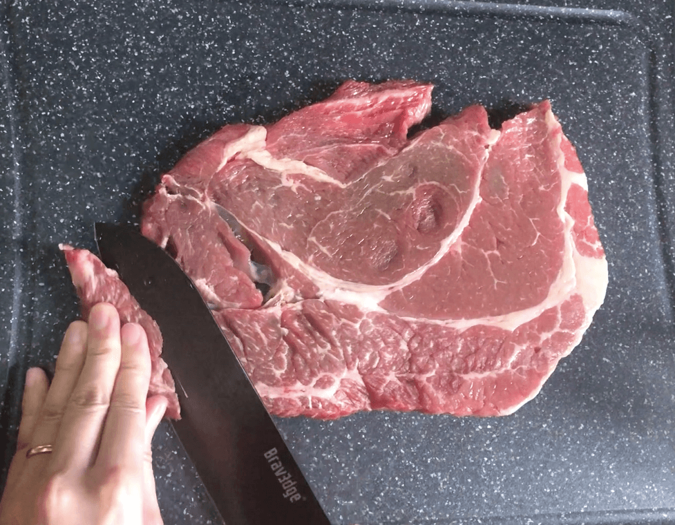 slice steak into bite-size