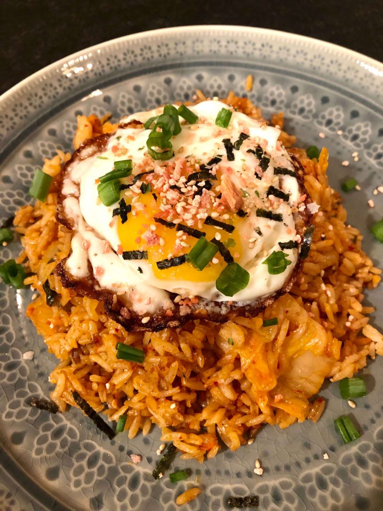 kimchi fried rice with egg on top
